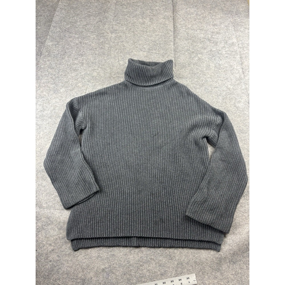 PACT Women's XS Sweater Gray Chunky Knit Turtleneck Organic Cotton Minimalist